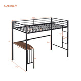 ZUN Twin Metal Loft Bed with Desk, Ladder and Guardrails, Loft Bed for Bedroom, Black 87361096