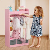 Kids Costume Organizer Costume RackKids ArmoireOpen Hanging Armoire Closet with Mirror-PINK 52444756