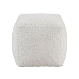 Modern Square Pouf Off-White Faux Fur Fabric Upholstered Ottoman, Footstool, Non-Slip Floor Pouf, B011P251655