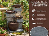 4-Tier Waterfall Fountain with LED Lights, Resin Fiberglass Outdoor Fountain with Adjustable Flow 94280886