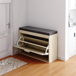 ZUN Rattan Shoe Rack, Hallway Shoe Bench, Shoe Cabinet with Flip-Drawer and Seat Cushion 10635846