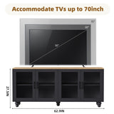 ON-TREND Farmhouse TV Stand with Tempered Glass Doors for TVs Up to 70", Versatile Sideboard with N721P206052B