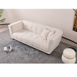 ZUN WKS13 Mid-century modern style: simple white sofa, small square design, velvet fabric texture W2085P173252