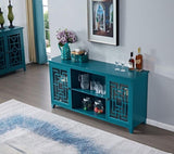 ZUN 60" Sideboard Buffet Table with 2 Doors, Storage Cabinet with Adjustable Shelves, Teal GSI211203