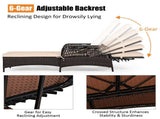 6-Gear Adjustable Patio Chaise Lounge, 200.6673.66 cm Brown PE Wicker Recliner with Beige Cushion, 25817555