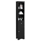 ZUN Tall Bathroom Cabinet, Freestanding Storage Cabinet with Drawer, MDF Board, Adjustable Shelf, Black WF289423AAB