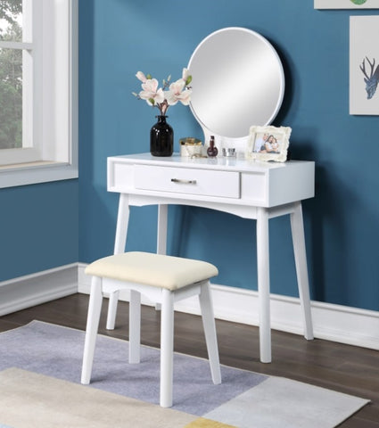 ZUN Maly Contemporary Wood Vanity and Stool Set, White T2574P164235