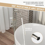 Freestanding Bathtub Faucet Floor Mount Tub Filler Brushed Nickel, Swivel Gooseneck Spout with W1243P316231