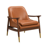 29.2'' Mid-Century Faux Leather Accent Chair with Cushioned Seat, Solid Wood Frame, and Brass-Tipped N767P205863B