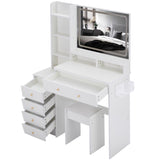 41" Large Size Left Bedside Cabinet Vanity TableCushioned Stool Dresser Set, 2 AC2 USB Power W936P230832