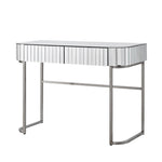 ZUN 39" Mirrored Makeup Vanity Table with Stainless Steel Base, Mirrored Console Dressing Table with 2 75032904