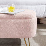 Pink Storage Ottoman Bench for End of Bed Gold Legs, Modern Grey Faux Fur Entryway Bench Upholstered W1170104172
