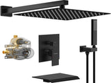Male NPT Bathtub Shower Faucet Set, Waterfall Tub Faucet with 12-Inch Matte Black Rain Shower Head 98675835