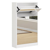 ZUN Modern Shoe Cabinet with Small Mirror Edge Gap, Mirror Shoe Rack Organizer with 3 Flip Drawers, Shoe W760P206377