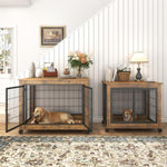 ZUN Furniture Dog Cage Crate with Double Doors, Rustic Brown, 38.58'' W x 25.2'' D x 27.17'' H W116291738