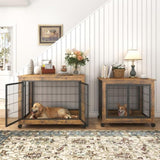 ZUN Furniture Dog Cage Crate with Double Doors, Rustic Brown, 38.58'' W x 25.2'' D x 27.17'' H W116291738