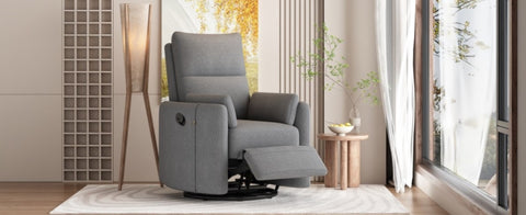 ZUN Upholstered Swivel Recliner Manual Rocker Recliner Chair Baby Nursery Chair with Two Removable WF313599AAE