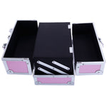 ZUN SM-2176 Aluminum Makeup Train Case Jewelry Box Cosmetic Organizer with Mirror 9"x6"x6" Pink 34100159