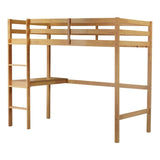 ZUN Twin High Loft Bed, Rubber Wood Loft Bed with Safety Guardrail, built-in desk, ladder,White Oak 64025790