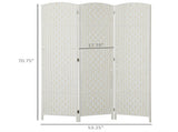 6FT Tall 3-Panel Folding Room Divider, White Weave Privacy Screen with Portable Partition Wall for 56526599
