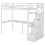 ZUN Twin Size Loft Bed with Storage Staircase and Built-in Desk, White 91750242