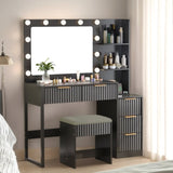 Black particleboard with a melamine finish, 5-drawer, 2-shelf dressing table set with 11 three-tone 55883849