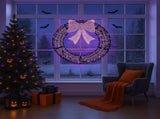 36in Pre-lit Outdoor Christmas Wreath Decoration, Lighted Metal Wreath with Purple Bow, Remote 65188732