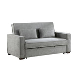 ZUN Modern Home Furniture Solid Wood Frame Sofa with Pull-Out Bed Gray Fabric Upholstered 2x Pillows B011125789