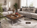 35.43" Square Walnut Coffee Table with Thickened Tabletop, Saddle Leather-Wrapped Edge and Polished W5909P583165