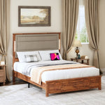 ZUN Queen Size Bed Frame with Upholstered Headboard, Queen Bed Frame with Charging Station and LED 46678786