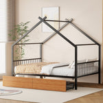 ZUN Full Size Metal House Bed with Two Drawers, Black MF323484AAB