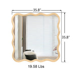 Solid Wood Wavy Square Mirror-Natural Wood 36" x 36" Modern Mirror Wall Decor for Bathroom, Bedroom, W1445P189618