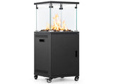 Black Rectangular Patio Heater with Glass Cover, 42 x 42 x 138 cm, Iron Construction, with Wheels 09920518