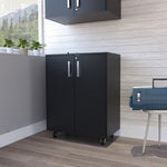 ZUN Double Door 27.5" Base Cabinet, With Casters, Two Interior Shelves and lock -Black B20092084