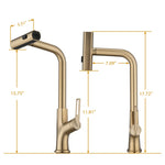 ZUN Brushed Gold Kitchen waterfall faucet with down sprayer, single handle kitchen sink faucet with W1217P146514