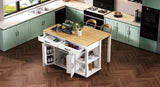 ZUN K&K 47 inch Kitchen Island with Extendable Dining Table, Rubber Wood Veneer Kitchen Table with N707P215327W