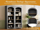 ON-TREND Free Standing 5 Tier Bookshelves, Bookcases Set of 2, Farmhouse Two-Tone Storage Cabinet N721P245734E