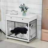 ZUN Dog Crate Furniture, Wooden Dog Crate End Table, 38.4 Inch Dog Kennel with 2 Drawers Storage, Heavy W1422109450