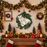 22" Christmas Wreath Creamy White Magnolia Elegant Holiday Door Decor, Indoor Outdoor Pinecone 52359282