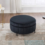 31.5"W Upholstered Round Ottoman With Reversible Lid, Velvet Storage Stool, Channel Tufted W3118P272833