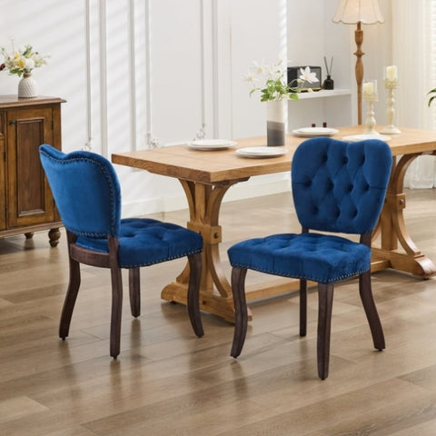 ZUN French Vintage Tufted Upholstered Fabric Dining Chair,Set of 2,Blue,SW1869BL W1143P214541