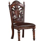 Traditional 2pcs Side Chairs Brown Cherry Leatherette Seats Faux Wood Carved Details Formal Solid B011P234703