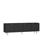 ZUN Black Modern TV Stand Fluted 68" with Power Outlet, Entertainment Center with Storage Doors, TV W1321P242590