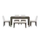 ZUN 6-Piece Dining Table Set with Upholstered Dining Chairs and Bench,Farmhouse Style, Tapered Legs, 55911232