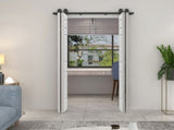60 in. x 80 in. 6-Panel White Painted MDF Composite Double Bi-Fold Barn Door with Sliding Hardware B2763P491007
