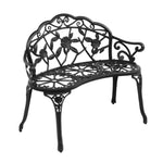 ZUN Outdoor Cast Aluminum Patio Bench, Porch Bench Chair with Curved Legs Rose Pattern, Black 01485098