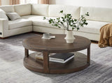 40inch Large Curved 2 Tier Traditional Round Circle Wooden Center Coffee,Mid Century Rounded W2582P202642