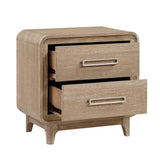 Modern Elegant Design Nightstand of 2x Storage Drawers Curved Corners Natural Finish Wooden Bedroom B011P332261