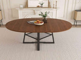 47 Inch Extendable Round Dining Table for 4-8 with Storage, Walnut Finish Circle Dining Table with 25685087