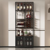 ZUN 82.7" Industrial Standing Wine Rack with Glass Rack Tall Freestanding Floor Bar Cabinet WF325111AAB